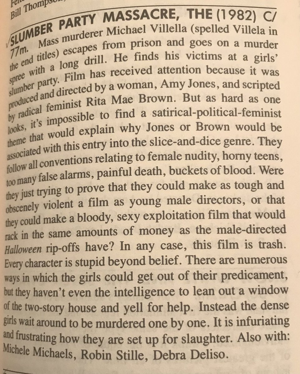 FilmFan1971's tweet photo. And finally, Peary’s less flattering write-up of Slumber Party Massacre (1982). Clearly he wasn’t a fan. #TheBigScream https://t.co/t8E7Og81vt