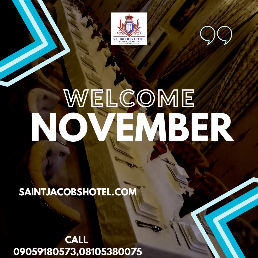stjacobshotel's tweet photo. Welcome to a more beautiful experience.
Happy new month!
#happynewmonth #november #newexperience #stjacobshotel #nigeria #lekker #bbnaija #celebrate #bellenijawedding #slayqueen #africa #Davido #OoniofIfe #wizkid #akure #food #luxery #hospitality #alagbaka #hotel #ooniofife https://t.co/AHsQz5KxTS