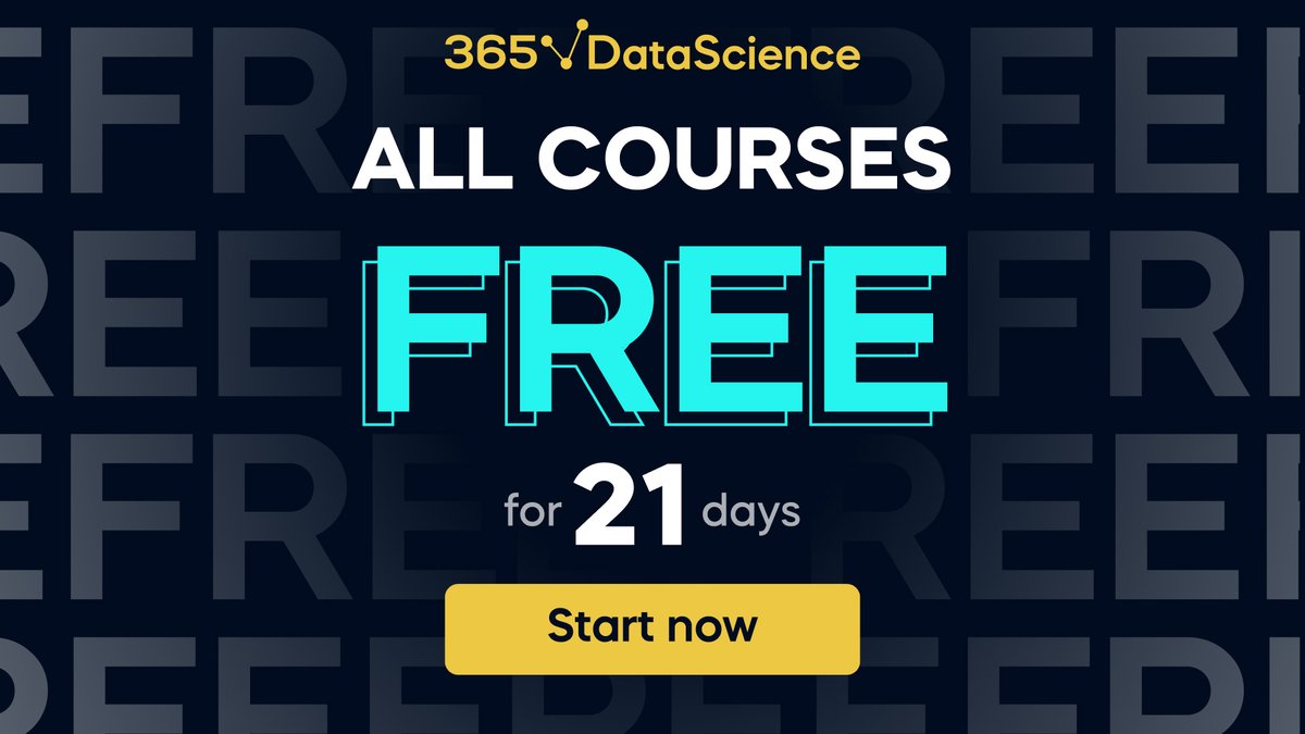 365datascience's tweet photo. 💡 Join us from November 1 to 21 and learn #datascience 100% for FREE. ❗ Get unlimited access to our learning platform, take courses from world-class instructors, and earn industry-recognized certificates ➡ https://t.co/MnZiBPEAR9
#learning #opportunity #freecourses https://t.co/YQuWbyaoCp