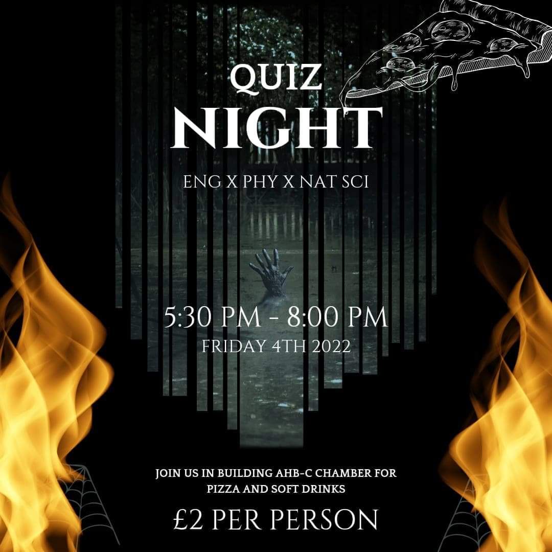 UEAPhysAstro's tweet photo. Come and join us on Friday for a quiz night with the Engineering and Natural Sciences societies. Pizza and soft drinks provided. Tickets,  £2, will be up on the SU website soon. We'll be heading to the SU bar afterwards for a drink. Looking forward to seeing lots of you there! https://t.co/sOZpz7YbSt