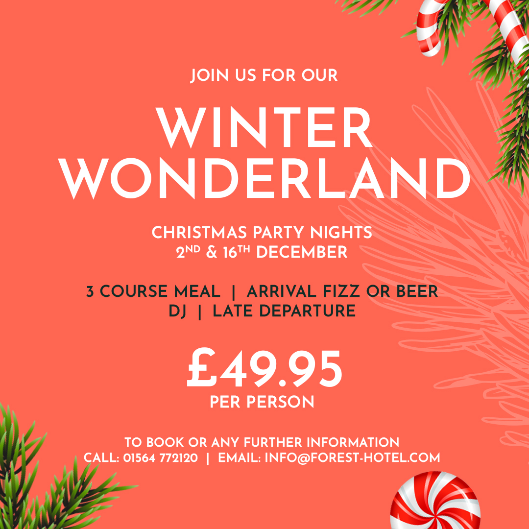 Join us for our Winter Wonderland Christmas Party Nights on the 2nd and the 16th of December for just £49.95pp

To Book or any further information, call us on 01564 772120 or email info@forest-hotel.com

#theforesthotel #dorridge #christmas #christmasmenu #festiveseason