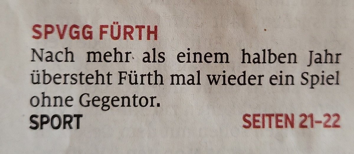 Morgens die FN aufschlagen und wohlfühlen. Schönen Feierdooch! #spvggfürth #kleeblatt
