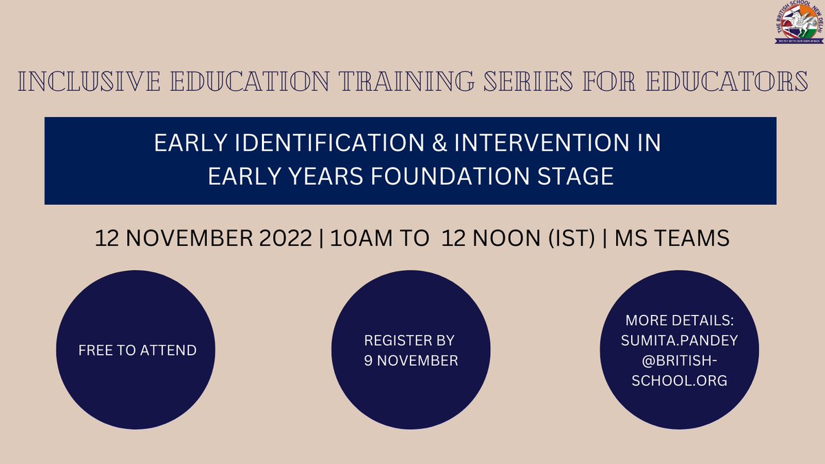 Calling all educators! We are delighted to bring back our Inclusive Educators Training Series with a workshop on Early Identification &amp; Intervention in EYFS on 12 November. Register for free by 9 November on bit.ly/3NlCoTX. <a href="/tbsdelhi/">tbsdelhi_SEN</a> <a href="/SUMITAPANDEY6/">SUMITA PANDEY</a> #TeamTBS