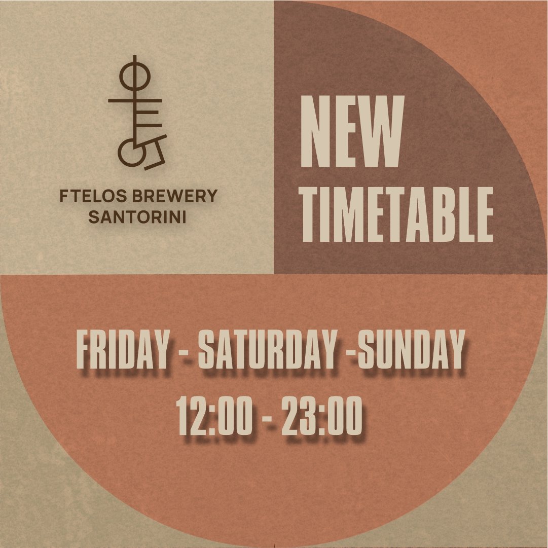 NEW Timetable
Please note that we are now open only from Friday till Sunday 12.00 - 23:00
Come and enjoy our Tapas or Dinner menu!
#ftelosbrewery #ftelos #santorini