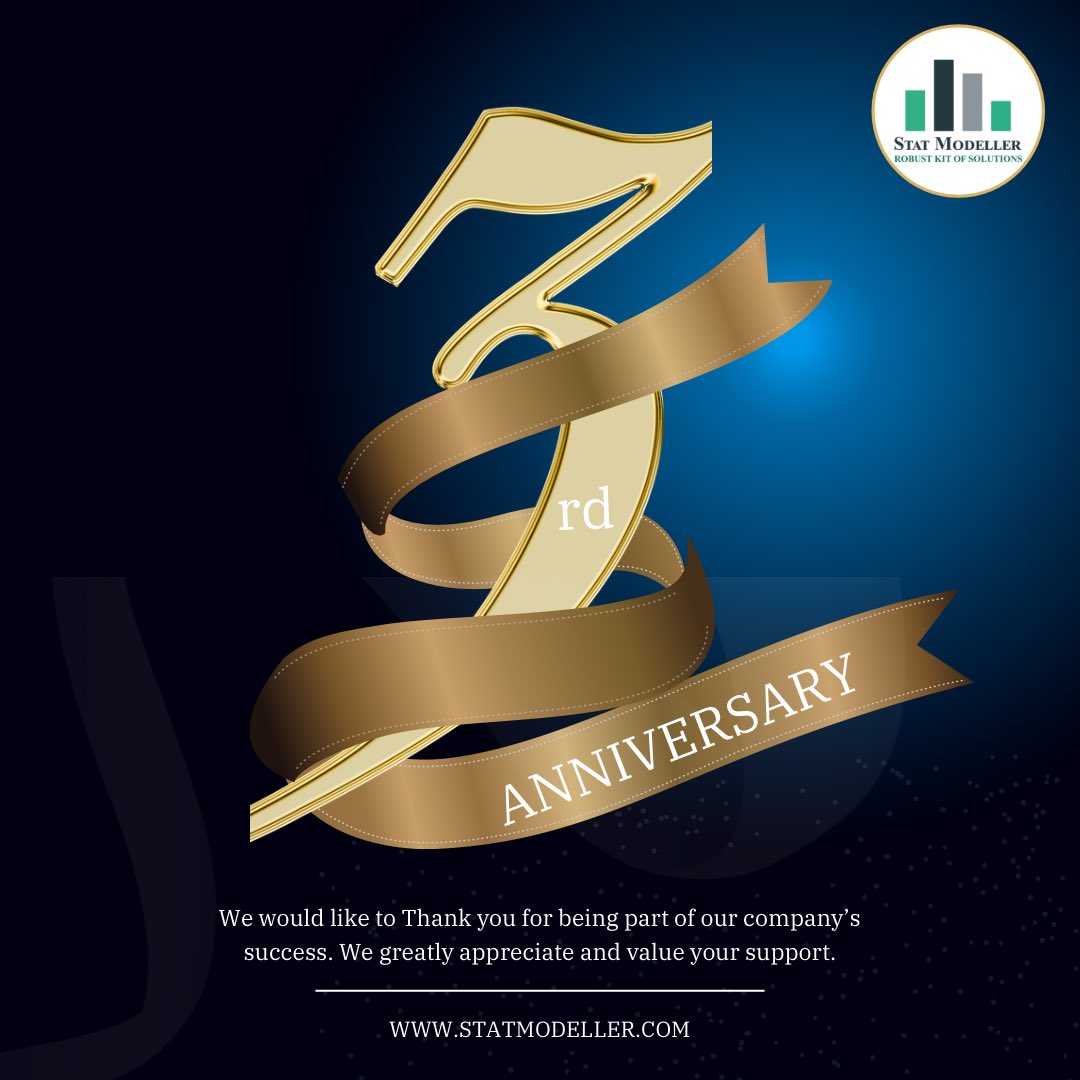StatModeller's tweet photo. Our business is now 3-year old and it's all thanks to you who have always supported us! Here's to another 365 days of serving you. 

#workanniversary #anniversary #years #work #congratulations #thankyou 

🌐 : https://t.co/D5AX51P0QX

#statmodeller #datascience #training #Stats https://t.co/xYgLUQYBKY
