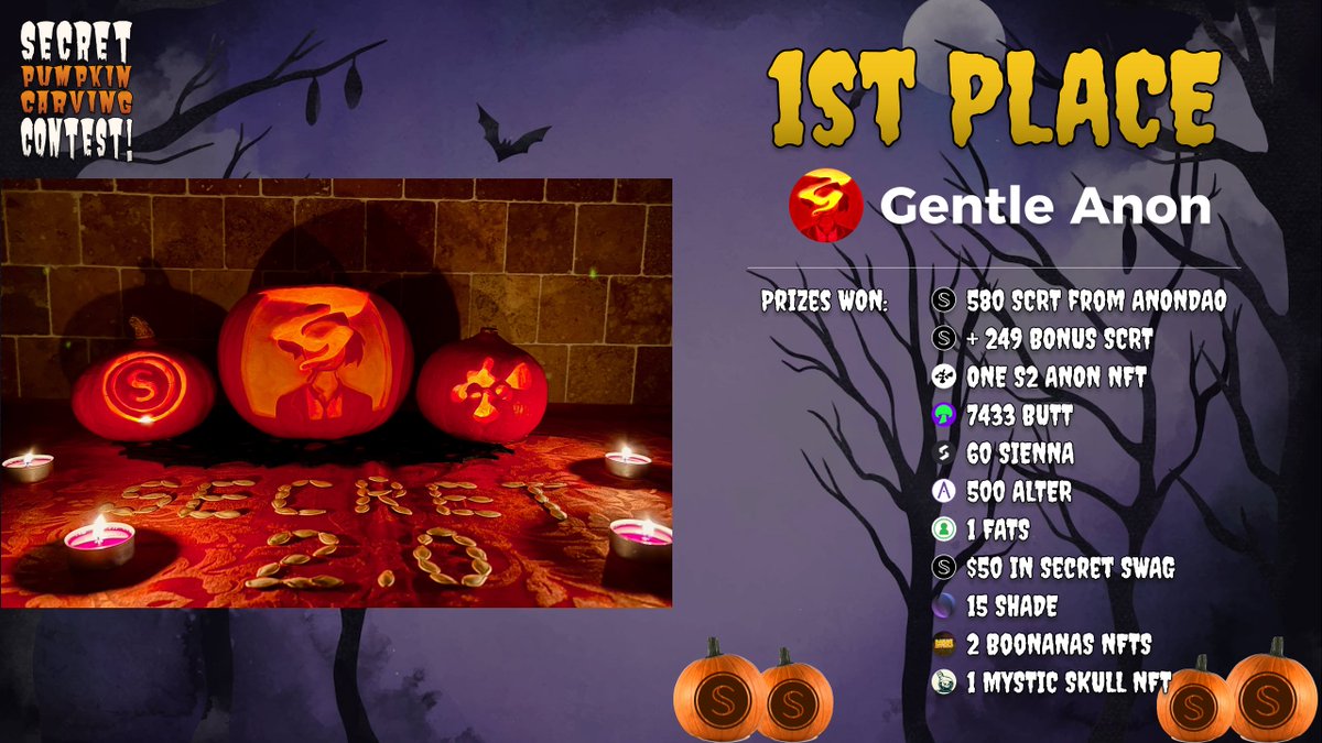 Fat Earther (@realfatearther) on Twitter photo Congratulations to <a href="/AnonGentle/">Gentle Anon π</a> on placing π₯ 1ST!!! πππ in the π Secret Pumpkin Carving Contest with their extra-spooky Secret 2.0 summoning circle! π» Congratulations to <a href="/AnonGentle/">Gentle Anon π</a> on placing π₯ 1ST!!! πππ in the π Secret Pumpkin Carving Contest with their extra-spooky Secret 2.0 summoning circle! π»
