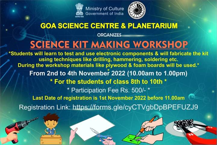ncsmgoi's tweet photo. Science Kit Making Workshop is being organized by @GSCPGoa a unit of @ncsmgoi from 2nd -4th November or the students of class 8th to 10th.
#AmritMahotsav #sciencekit #workshop #Students #Goa https://t.co/0g4CBUfK6W