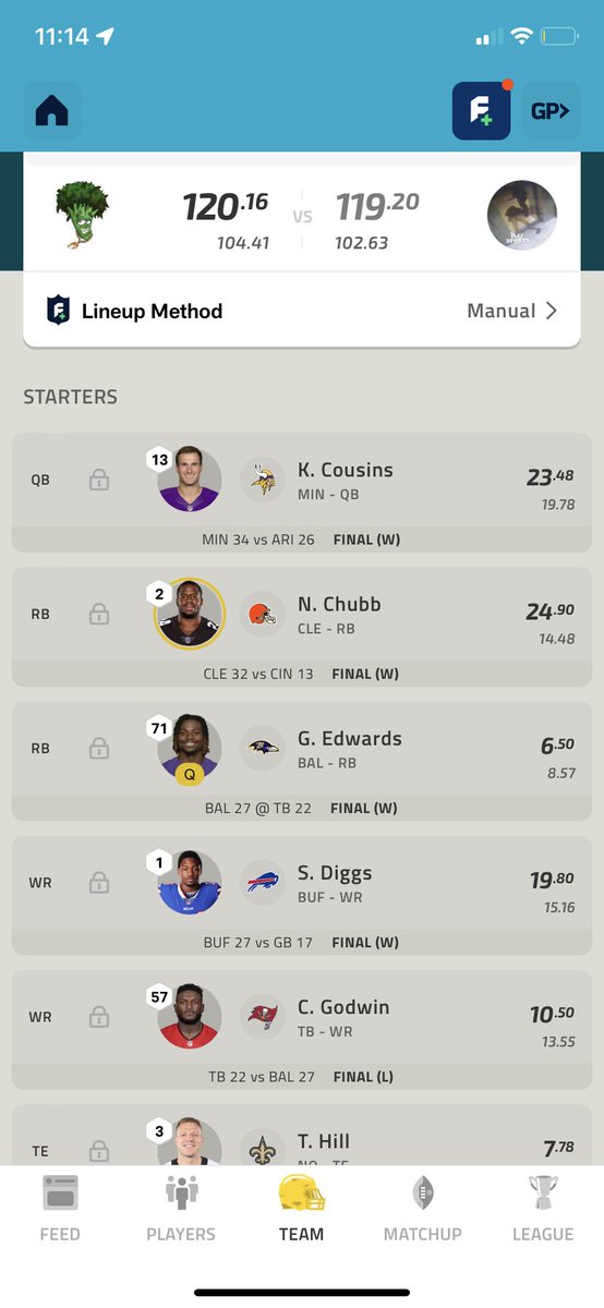 LucaFiorito1's tweet photo. @ESPNFantasy @NickChubb Chubb for the win https://t.co/7hTM12q7yP