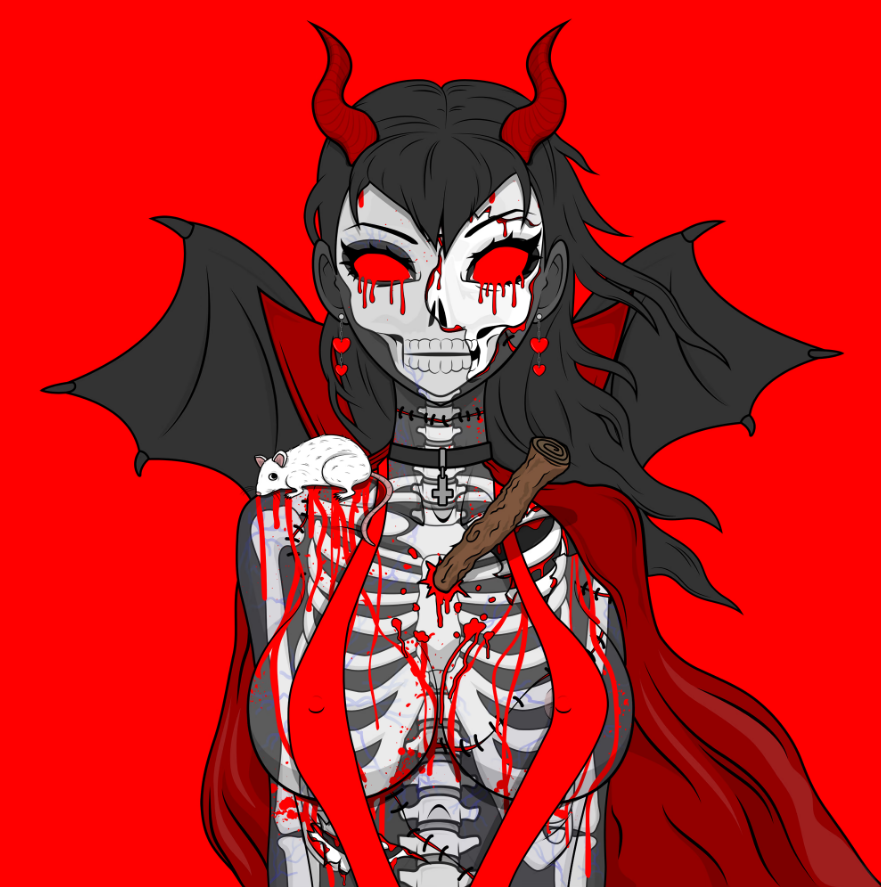 @bperezjr15 <a href="/DEATHGIRL_NFT/">DEATH GIRL - デスガール</a> OMG   She is SICK bangster !!    😻 
I LOVE Her   💋💋💋

That purple cape is stunning with her red eyes WOW

That she is the last one in the collection...WICKED    What a stunner 🔥   

This is my Demon Queen