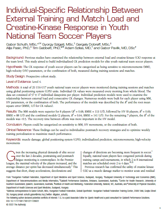 Tim Gabbett (@timgabbett) on Twitter photo NEW PAPER: Individual-Specific Relationship Between External Training and Match Load and Creatine-Kinase Response in Youth National Team Soccer Players
More great work from <a href="/gabor_schuth/">Schuth Gábor</a> @szigetigyorgy @sports_health
journals.sagepub.com/doi/full/10.11… NEW PAPER: Individual-Specific Relationship Between External Training and Match Load and Creatine-Kinase Response in Youth National Team Soccer Players
More great work from <a href="/gabor_schuth/">Schuth Gábor</a> @szigetigyorgy @sports_health
journals.sagepub.com/doi/full/10.11…