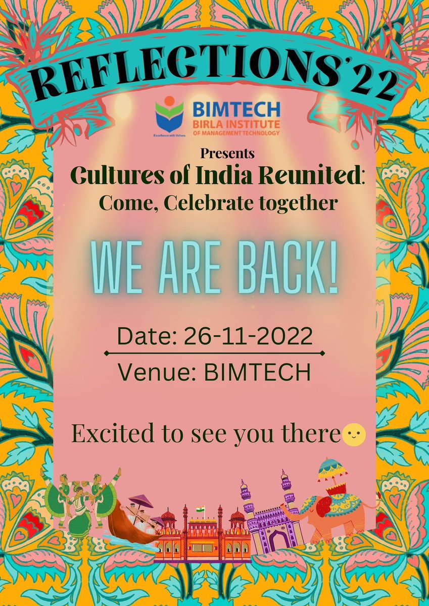 alumni_bimtech's tweet photo. It's time to relive college days as we are all set to celebrate the reunion of our alumnus with #Reflections2022.
We cordially invite our most valued stakeholders on Saturday, 26th November 22 at BIMTECH.
It’s been so long since we’ve seen each other,so come one,come all!!! https://t.co/63Vlbscp6C