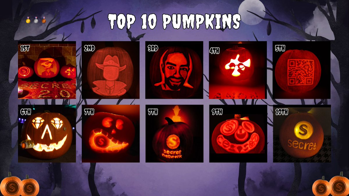 Congratulations to the 🏆 Top 10 Pumpkins of the 🎃 Secret Pumpkin Carving Contest! Each spooky in their own way! 🎉🎉🎉