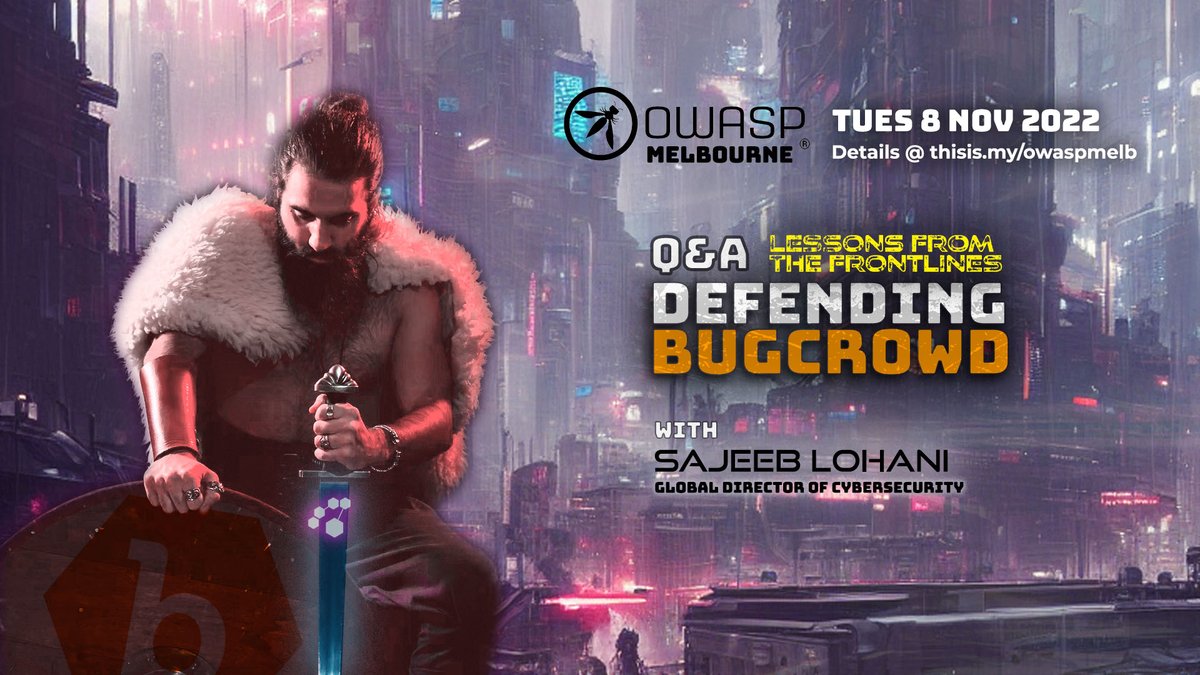 @owaspmelb/@infosec/.exchange (@owaspmelbourne) on Twitter photo ๐ This is hot๐ฅ
What happens when you put hackers in-charge of protecting an organisation? <a href="/sml555_/">Sajeeb Lohani (prodigysml / sml555)</a> Global Head of Cybersecurity at <a href="/Bugcrowd/">bugcrowd</a>, gives us a very rare peek behind the curtain in a Chatham House rule Q&A at our next meetup. Join us!
Details@ thisis.my/owaspmelb ๐ This is hot๐ฅ
What happens when you put hackers in-charge of protecting an organisation? <a href="/sml555_/">Sajeeb Lohani (prodigysml / sml555)</a> Global Head of Cybersecurity at <a href="/Bugcrowd/">bugcrowd</a>, gives us a very rare peek behind the curtain in a Chatham House rule Q&A at our next meetup. Join us!
Details@ thisis.my/owaspmelb