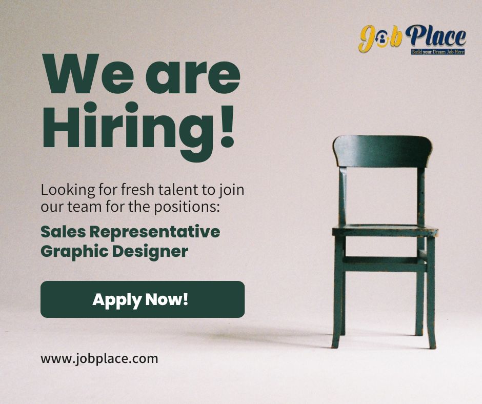 WE ARE HIRING 
Looking for fresh talent to join our team for the positions 
> Sales Representative
> Graphic Designer 
Apply Now :-www.jobplace.in
Send Your CV :- info@jobplace.in 
#new #latest_job #resume #hiring #opportunity #recruitment #today #vacancy #job_seeker