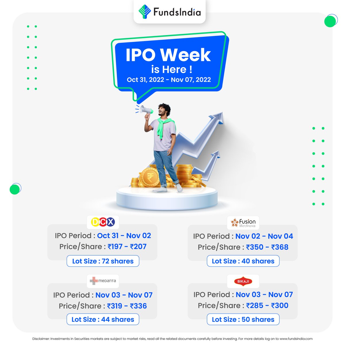 FundsIndia's tweet photo. #IPOWeek

Looks like the festive season isn't over yet🤩 . 

IPO Mela with 4 back to back offerings in just one week.

Grab this stupendous opportunity to enhance your equity portfolio

Invest Now: https://t.co/CFd28HDsRE 

#FundsIndiaBroking #IPOAlert https://t.co/4xCtQPHMLW