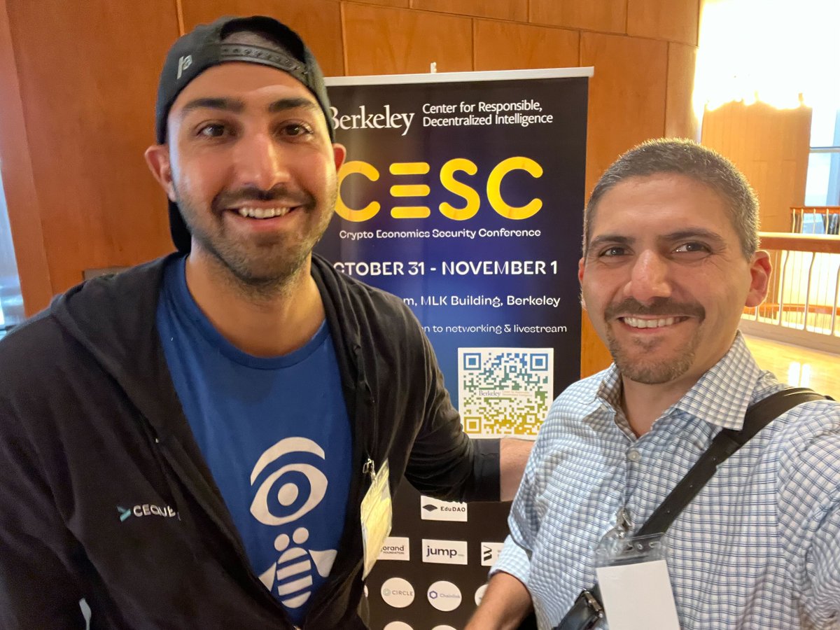 Good times at the Crypto Economics Security Conference @UCBerkeley with Ali @Dropout_Founder
from @Heirified! 

Excited to see what the rest of the week holds! 👀 
#CESC #SFBW22