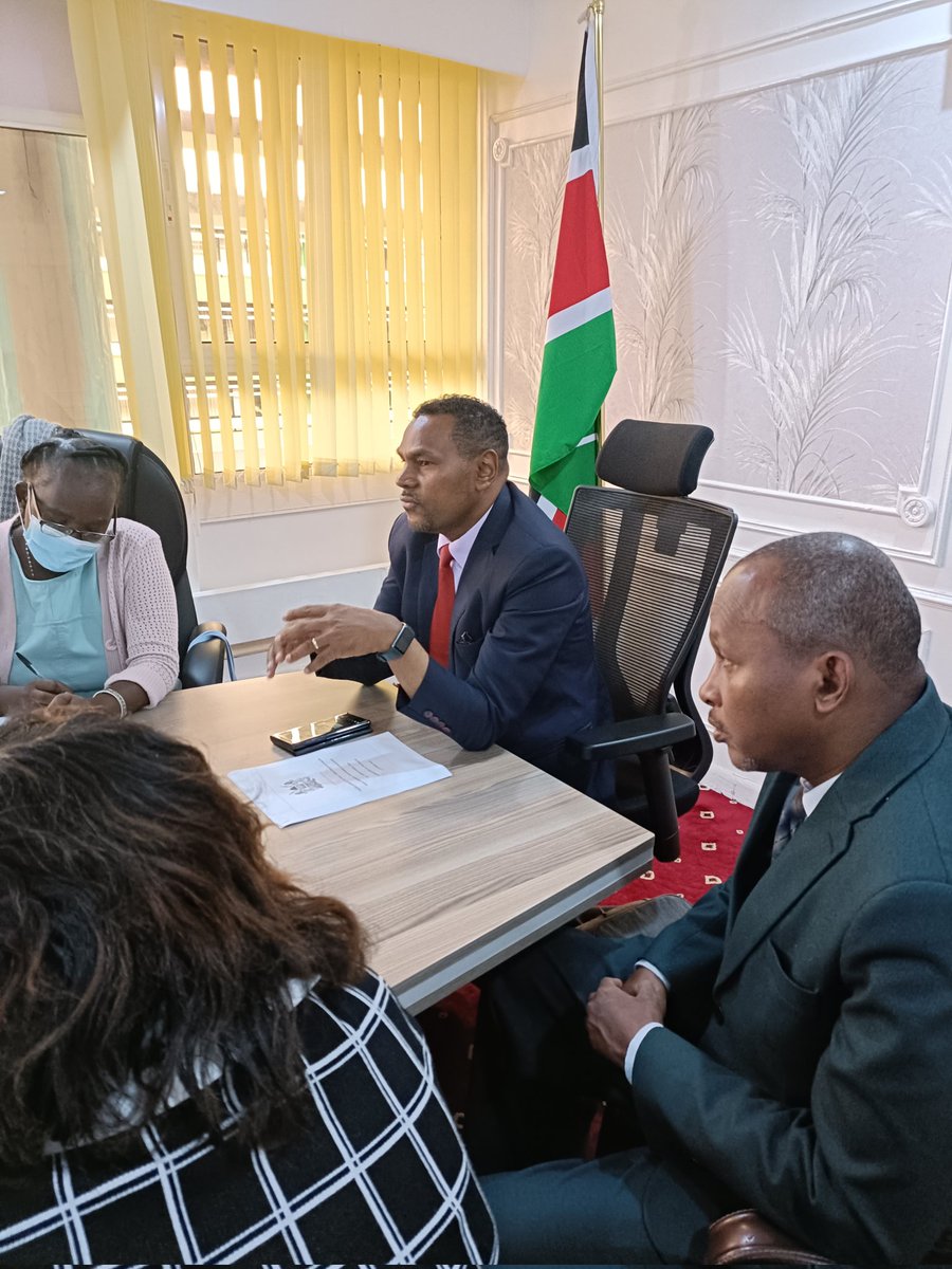 KNBStats's tweet photo. Dr Sitienei thanked the team from #Namibia for choosing #Kenya. He emphasized South-South partnerships between the two nations; encouraged the team to understand the #DHS #leadership #governancestructure and #communication mechanism @MOH_Kenya https://t.co/EuxRKHdMS4