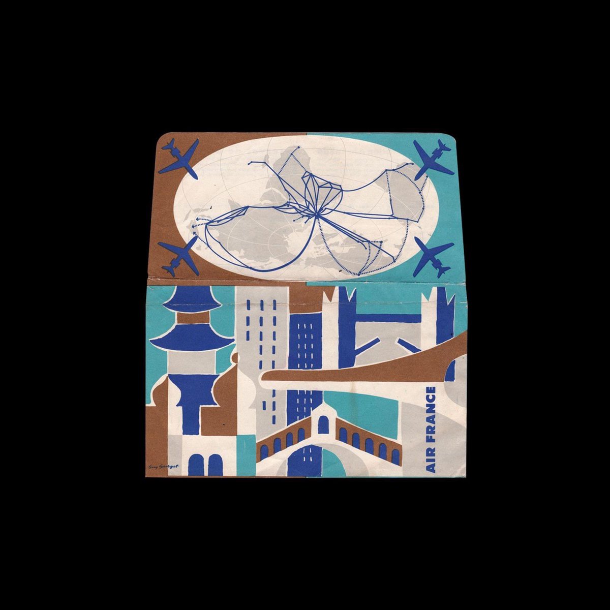 DesignReviewed's tweet photo. Air France – Boarding Pass Envelope designed by the fantastic illustrator Guy Georget in 1959.
Size: 114mm x 186mm (folded), 186mm x 200mm (flat)
https://t.co/rZ7TcShJjF
#GuyGeorget #AirFrance #ephemera https://t.co/fvuSpYZB1N