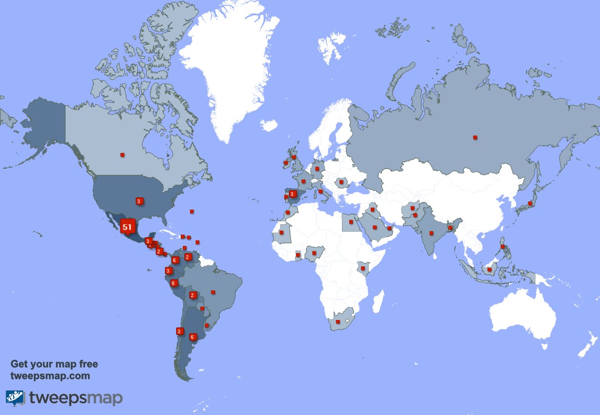 Special thank you to my 1 new followers from Mexico, and more last week. tweepsmap.com/!DrBrandCR