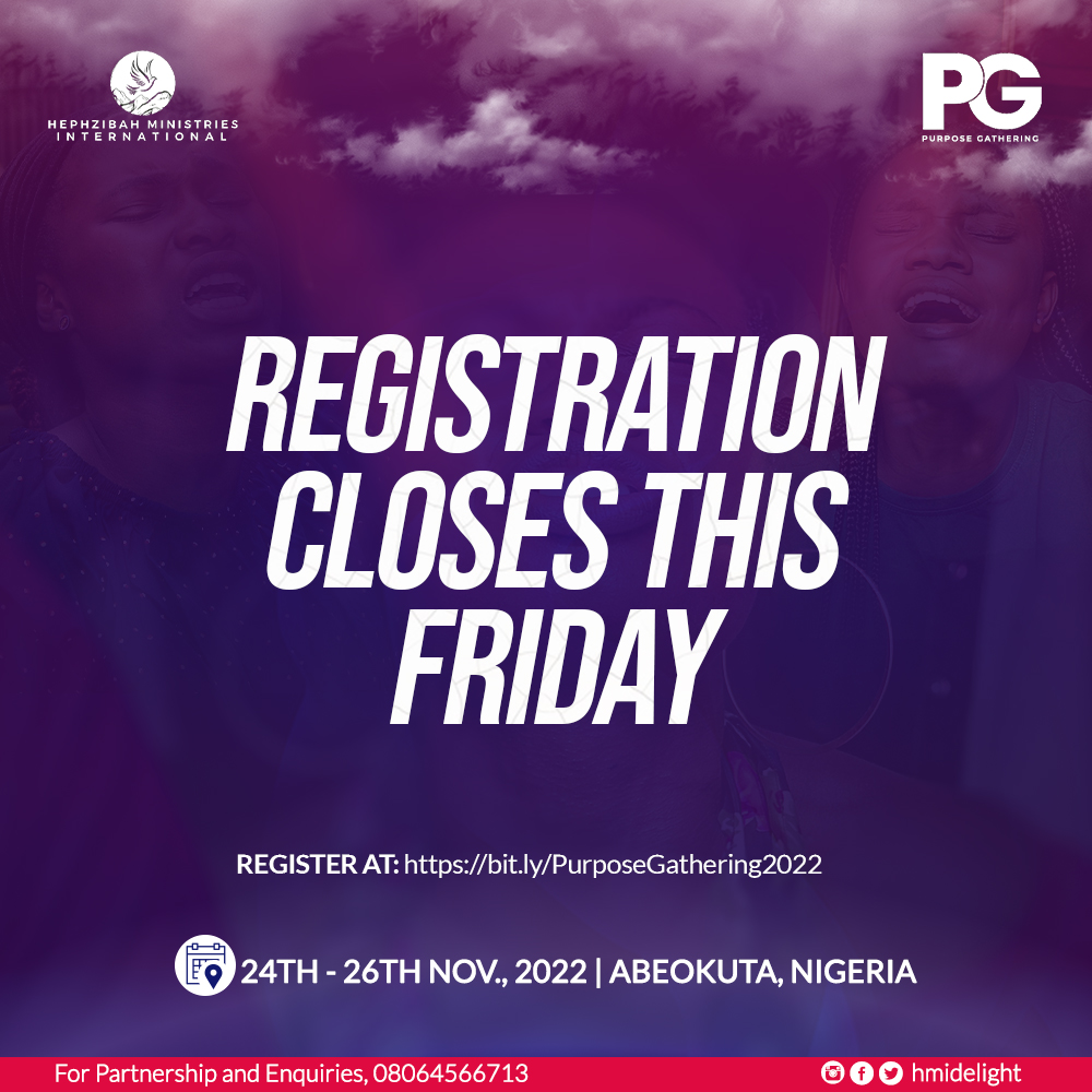 HMIdelight's tweet photo. 23 days to go
Have you registered???
Do it now!
https://t.co/1KhS5v7dX7
#HephzibahMinistriesInternational
#PurposeGathering
#PG22
#Zoe https://t.co/8f5KuAjx1C