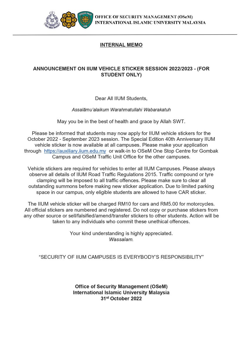 IIUM Auxiliary Police on Twitter "osemiium IIUM2022 iiumpolice 