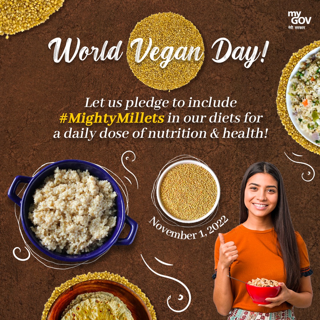 mygovindia's tweet photo. This #WorldVeganDay, let us bring back the super-nutritious & eco-friendly #MiracleMillets onto our plates for a healthy life!
#InternationalYearOfMillets https://t.co/cR21VNvOLg