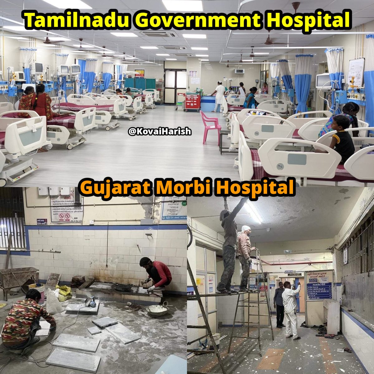 KovaiHarish's tweet photo. Tamilnadu Government Hospital Vs Gujarat Morbi Government Hospital

Dravidian Model 🔥 Vs 
Gujarat Model 😢 
#Go_Back_Modi
#MorbiBridgeCollapse https://t.co/WmbsX68hbw