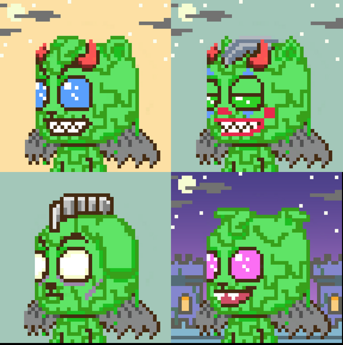 satoshiup1's tweet photo. I was supposed to be on a hunt for "spaceman" spooky pets but ended up in a sticky situation with 4 wonderful slimy spooky pets. 👽 @SpookyPetsNFT https://t.co/gWSUFdXtiI