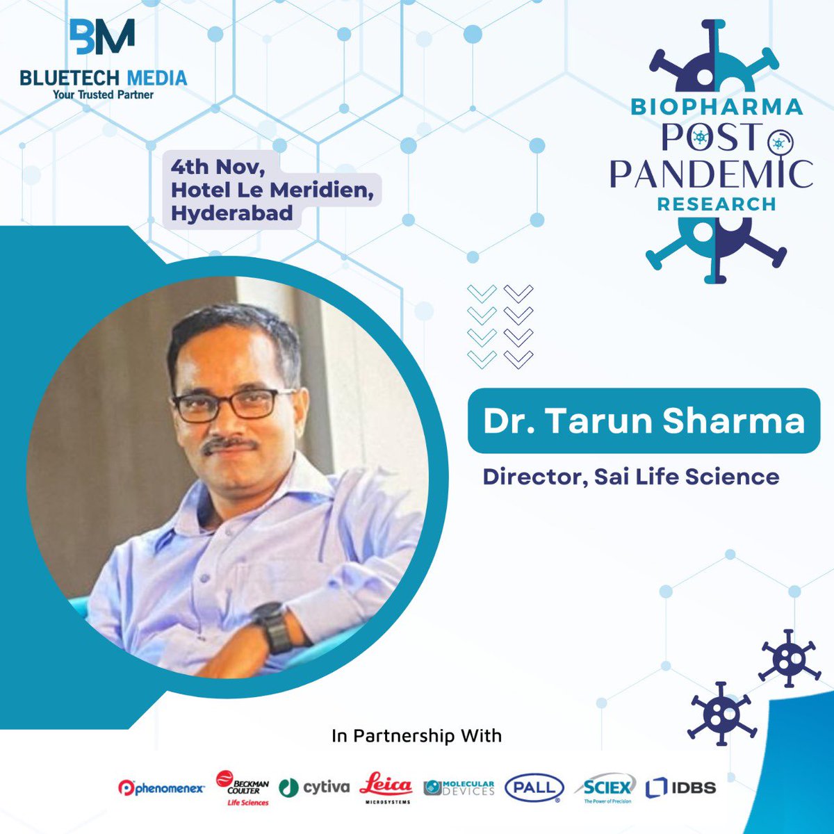 bluetech_media's tweet photo. Meet Dr Tarun Sharma Ph.D Director, Sai Life Sciences Ltd at the Biopharma Post Pandemic Research on 4th Nov, Hotel Le Meridien, Hyderabad.
.
Block your dates and register for the event: https://t.co/9ucUBj3k79
#Biopharmaevents #PostPandemicResearch #pharmaevents #Pandemic https://t.co/znoNcjTmMf