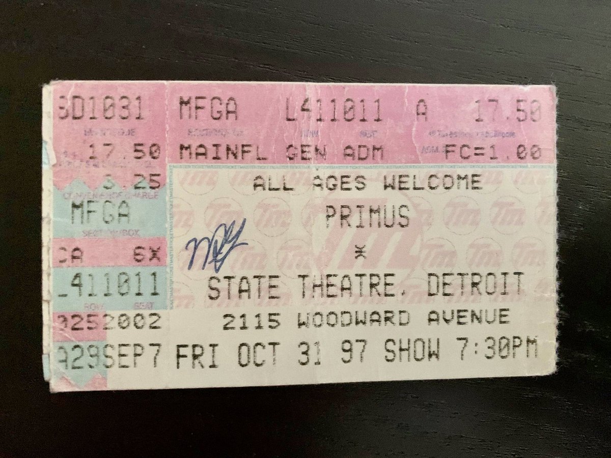 25 years ago tonight! <a href="/primus/">Primus</a> at the State Theatre in #Detroit (<a href="/FillmoreDetroit/">The Fillmore Detroit</a>). I was there. We’re you? 

#Halloween #music #concert #primus #ticketstub