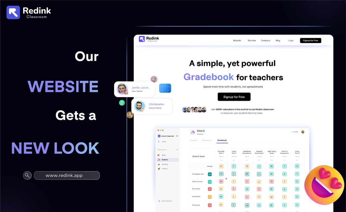 Check out our all-new website designed for "Modern Teachers".

I love how our websites look and feel complement each other so well.

Visit us at: redink.app

#TEACHers #classroom #teachersoftwitter #schools