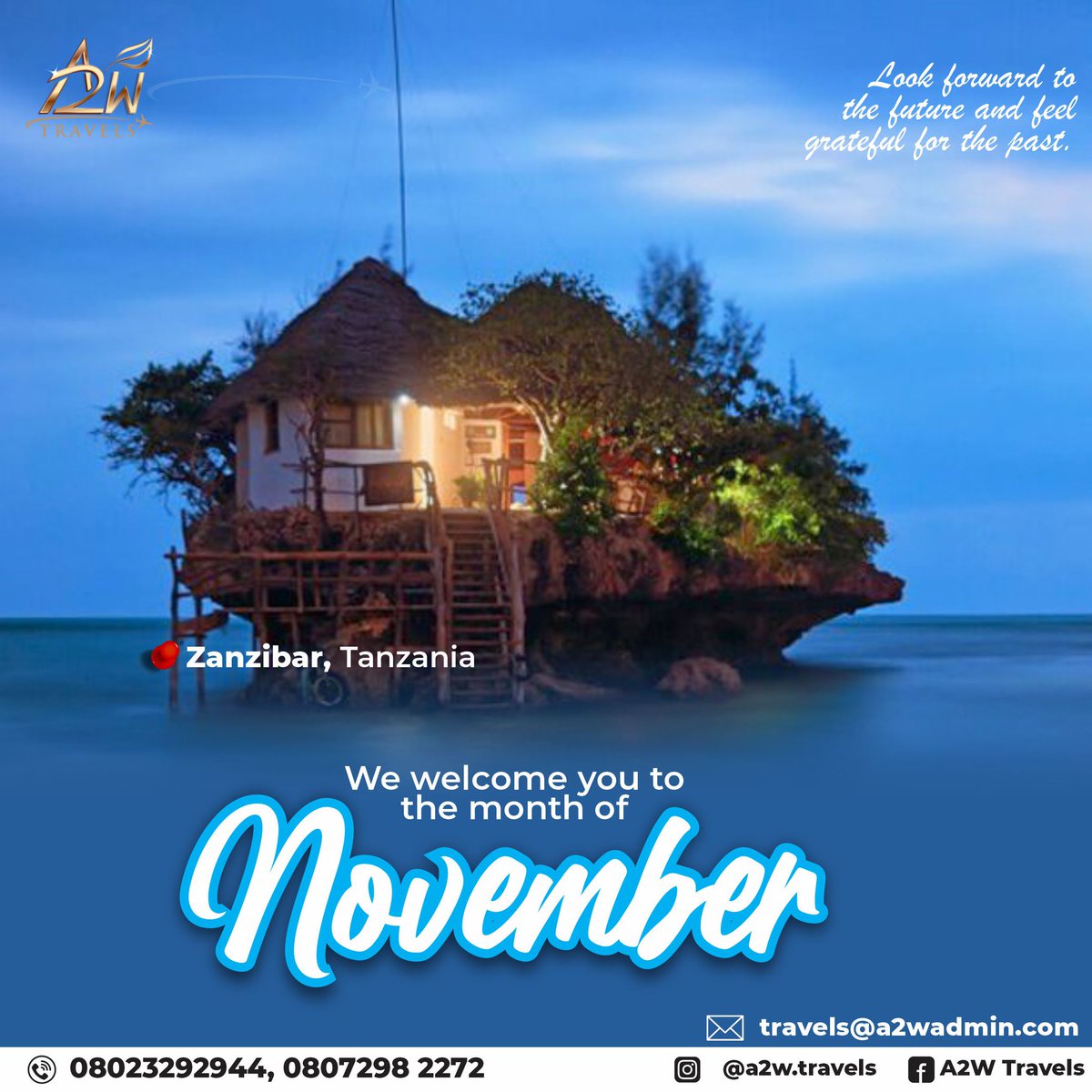 A2WTRAVELS's tweet photo. Welcome to another chapter of the year 2022 #NovemberToRemeber

Contact us for you Holiday/ Tour packages | Ticket/ Flight  Bookings | Visa processing

☎: 08072982272, 08023292944
📩  travels@a2wadmin.com
📍  7, Olufunmilola Okikiolu street, off Toyin Street, Ikeja, Lagos.
.
. https://t.co/47qGPwNKk9