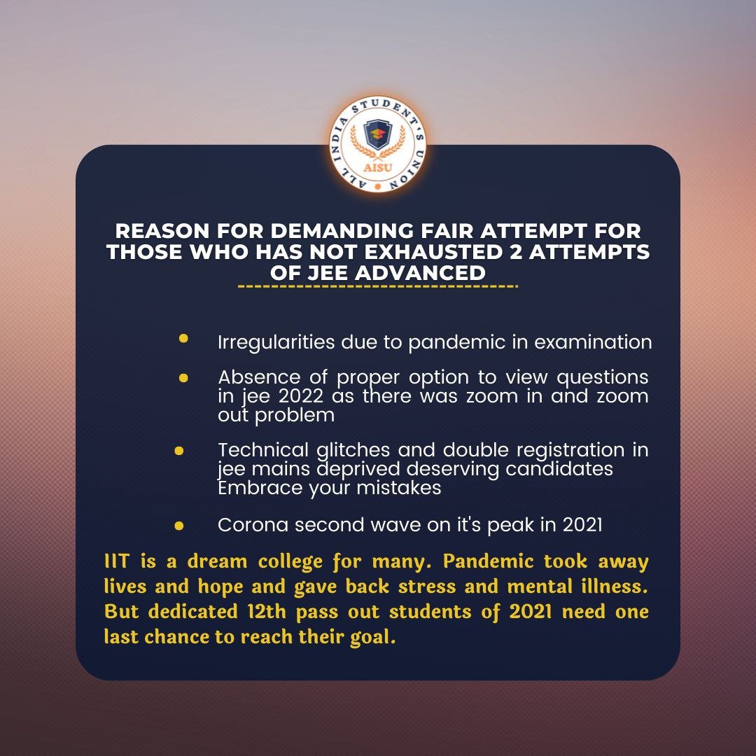 DriveVinay's tweet photo. #2021PassoutWantJEEAdv23
2021 12th paasouts faced the same or even more than 2020  paasouts so, we want a fair chance as 2020 paasouts gets. https://t.co/h0oFvVt829