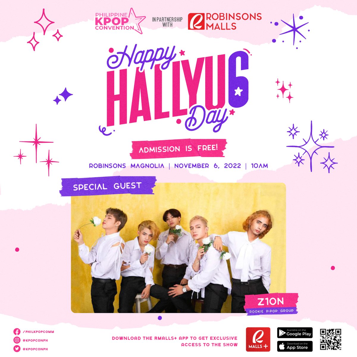 Meet Yico, Charlie, Alas, Khal El and Gee as Z1ON kicks off the #HappyHallyuDay6 stage on November 6!

See you at Robinsons Magnolia! Admission is FREE!