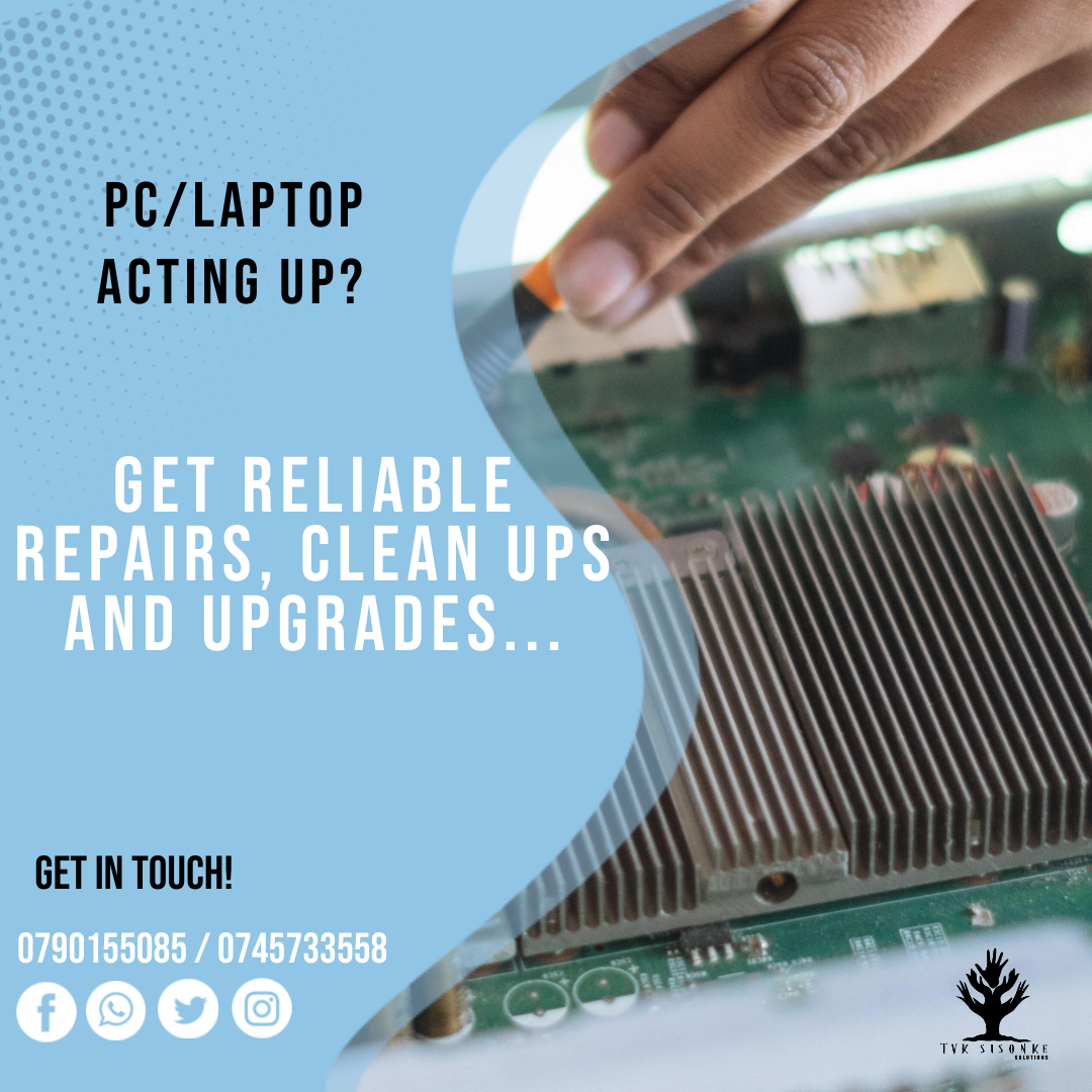 TVKSisonke's tweet photo. Contact us to book your free assessment⚙️...

Contact us for more details...
0745733558/0790155085
info@tvksisonke.co.za

.
.
.
.
.
#PCUpgrade #PCCleanup #PCparts #PCRepairservice #TechSupport #Laptopbattery #laptopscreenrepair #laptopkeyboardrepair #StickyKeys See less https://t.co/8NJmhdBDeA