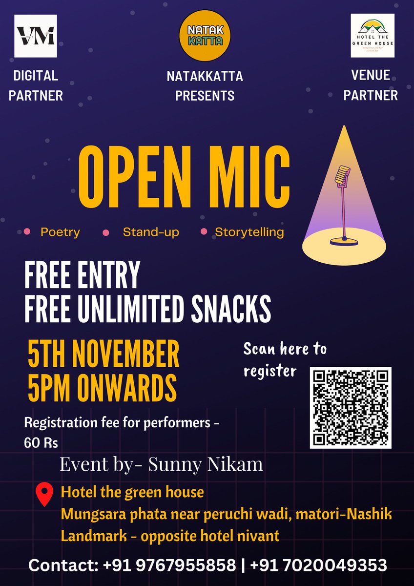 natakkatta's tweet photo. 🟢OPEN MIC, OPEN MIC,🟢
Hello everyone,

🛑POINTS to be noted

Entry is absolutely *FREE* for the audience.

 *🛑UNLIMITED FREE SNACKS for Performers and Audience https://t.co/pTEHTk1E5T