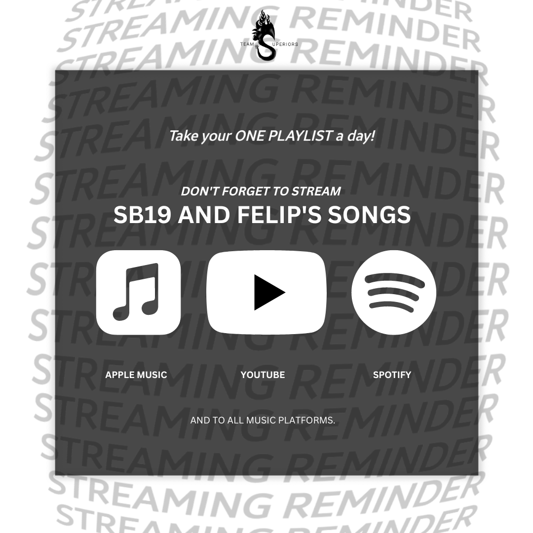 team_superiors's tweet photo. Sisiws and A'tin, it's time to whip out your one playlist of #SB19 and #Felip and get 'em ready for a streaming party. Turn up the volume and share them tunes.

Available in Apple music, spotify, and all streaming platforms. https://t.co/l8HhCcVIUB