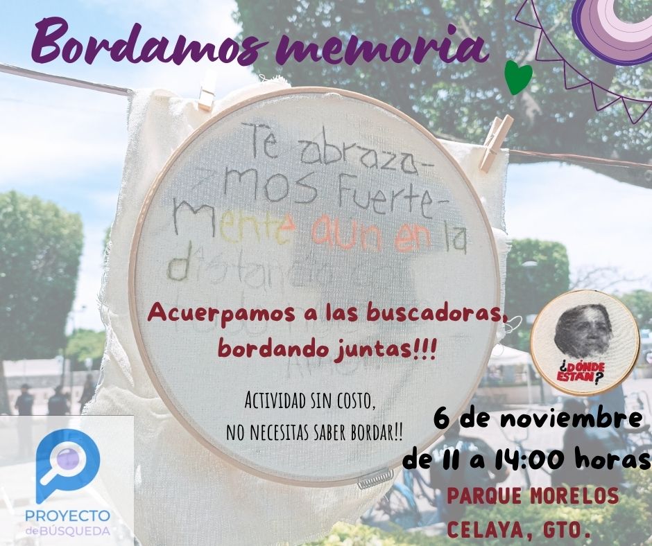 Por qué al bordar recordamos , honramos y resistimos . 
<a href="/AGORAgto/">agoragto</a> <a href="/angeles_pie/">Ángeles De Pie Por Tí</a> <a href="/LuzYJusticia/">Luz Y Justicia</a> <a href="/alfonsina_avila/">Alfonsina Ávila</a> <a href="/veroespinosav/">Verónica Espinosa V</a> <a href="/DesapGto/">Desaparecidxs Guanajuato</a> <a href="/plataformagto/">Plataforma por la Paz y la Justicia en Guanajuato</a> <a href="/sritaunicornia/">merle unicornia 🦄</a> <a href="/CesarContL/">César Contreras</a> <a href="/EvelinaGuzmn1/">Evelina Guzmán</a> <a href="/LuzYEsperanza1/">Luz Y Esperanza</a> <a href="/mguerrerasleon/">Madres Guerreras de León</a>