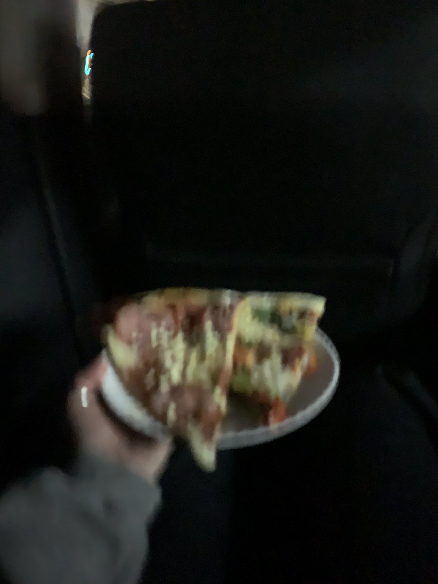 roseebuttt's tweet photo. The Uber won’t let me eat my pizza in the car so I’m just sitting here holding my paper plate of pizza like someone serving hors d’oeuvres at a wedding cocktail hour https://t.co/jl3QD0Si10