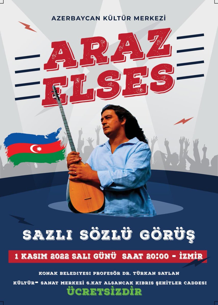 MesutHaray1's tweet photo. *HATIRLATMA*
Dostlar bu gün akşam, saat 20.00'de *#ARAZELSES Sazlı Sözlü Görüşü* nü hatırlatıyorum.

Yer: İzmir, Alsancak Kıbrıs Şehitleri Caddesi girişinde, sağda, BURGER KİNG üstünde 6. katta yer alan, Konak Belediyesi,  *Prof. Dr. Türkan Saylan Kültür Merkezi* https://t.co/tJeFpyVfhw