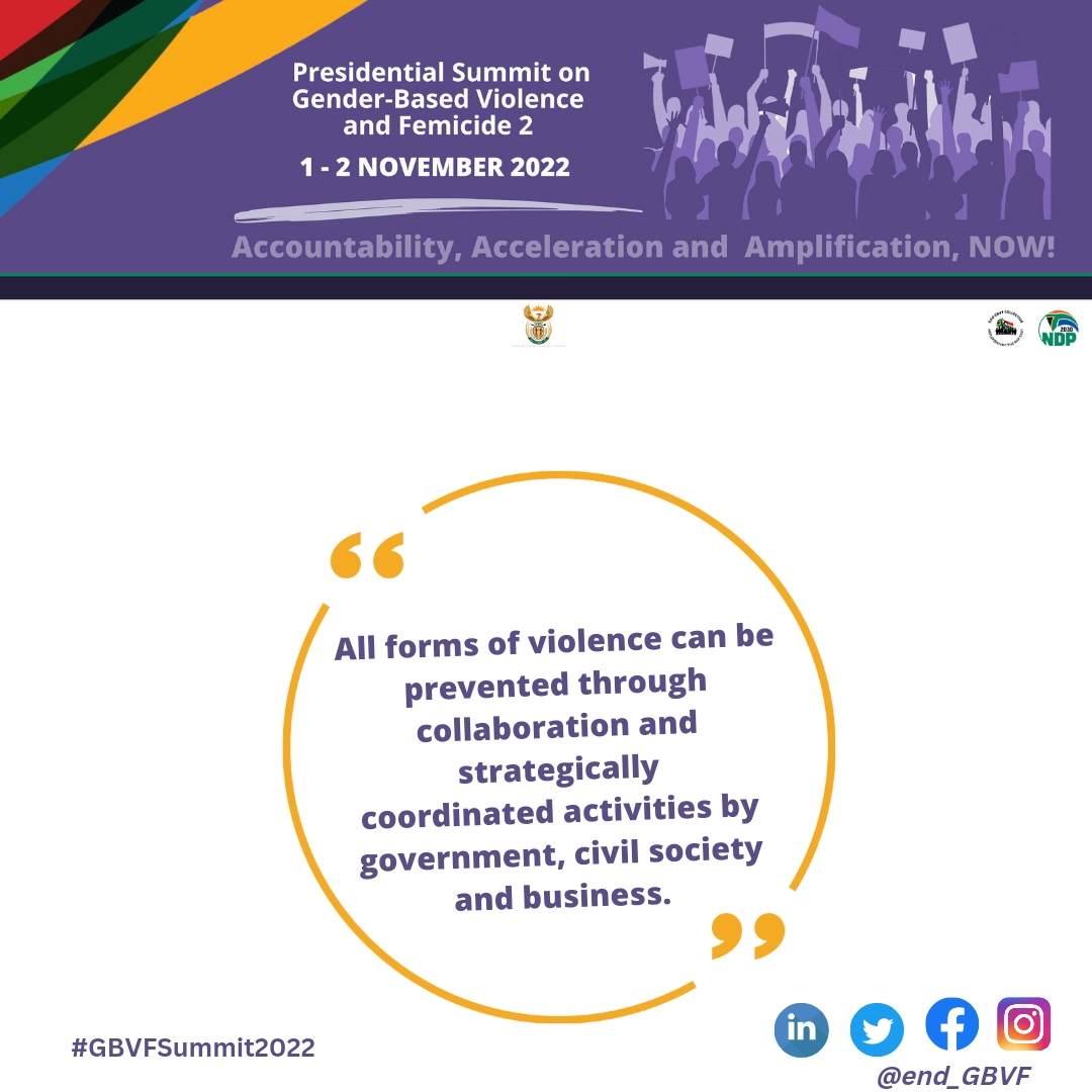 The Presidential Summit on Gender-Based Violence and Femicide (GBVF) 2 will reflect on progress made in the implementation of declarations proposed during the 2018 Presidential Summit on GBVF.

#GBVFSummit2022 #EndGBVF