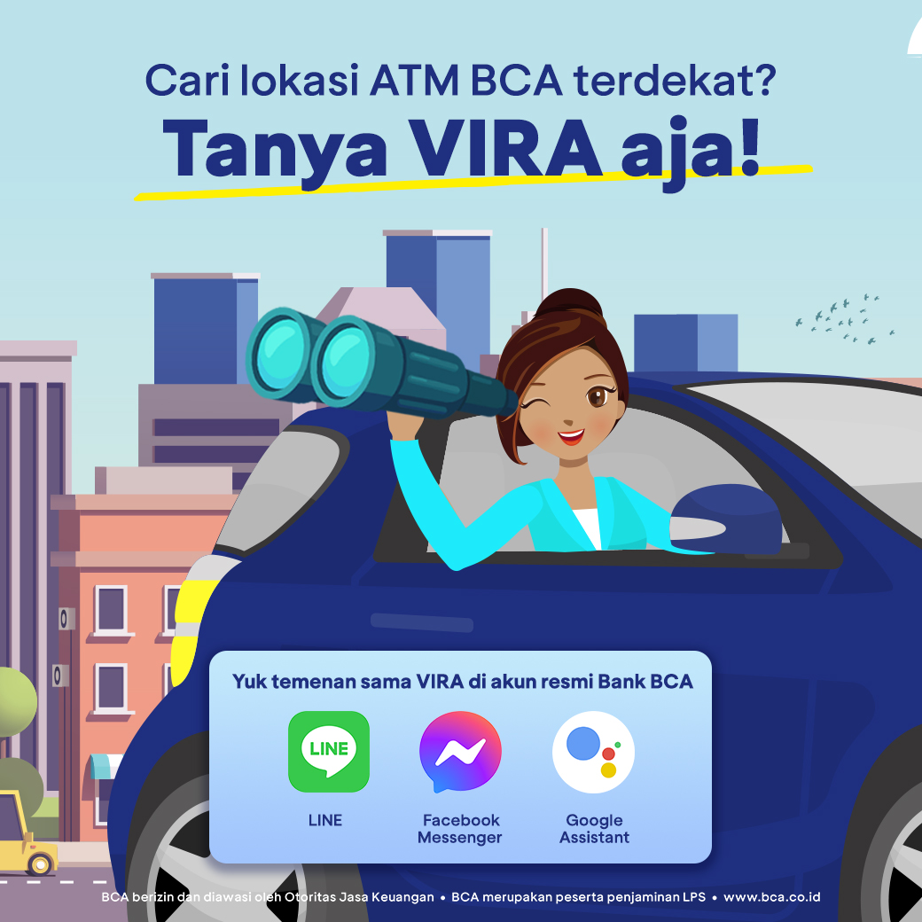 BankBCA's tweet photo. Anda bisa mencari lokasi ATM BCA maupun cabang BCA terdekat dengan bantuan VIRA.

Caranya, tinggal tanya VIRA lewat akun resmi Bank BCA di Facebook Messenger, LINE atau asisten Google! 

Cek info selengkapnya di: https://t.co/U0zMQQ5E7N dan sebarkan ke orang terdekat! https://t.co/Zd71sjfzc8