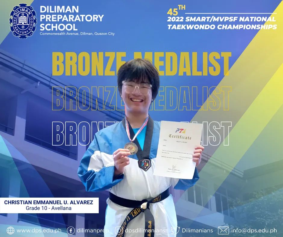 Dilimanians's tweet photo. OUR STUDENTS, OUR PRIDE

Congratulations to the following students who won in the recently concluded 45th 2022 SMART/MVPSF Taekwondo Championships that was held last September 3-4, 2022, at Ayala Malls, Manila Bay.

DPS is so proud of you!

#ExcitedForTomorrow https://t.co/sD3vPY0QZg