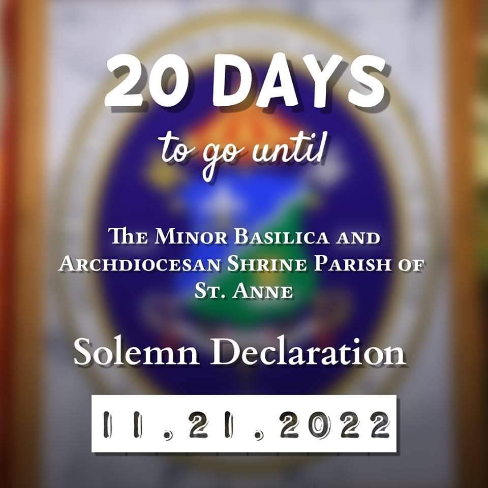 mbaspstanne's tweet photo. Palapit na ng palapit ang Solemn Declaration ng ating simbahan bilang Minor Basilica and Archdiocesan Shrine Parish of St. Anne!
20 Araw na lang po ang nalalabi!
Viva Po Ana!
#ASSA435 #MBASPSA #CountdownToMinorBasilica https://t.co/yX32iHYQr7