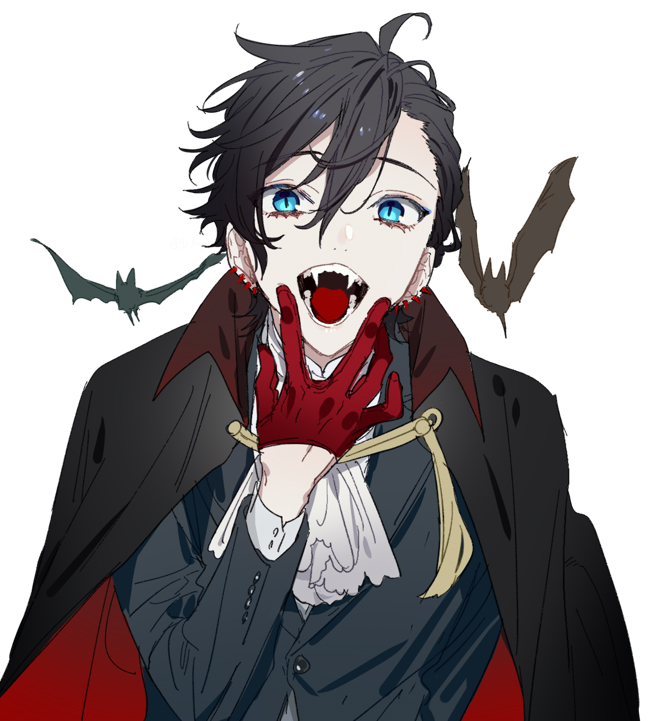 1boy male focus gloves vampire blue eyes black hair red gloves  illustration images