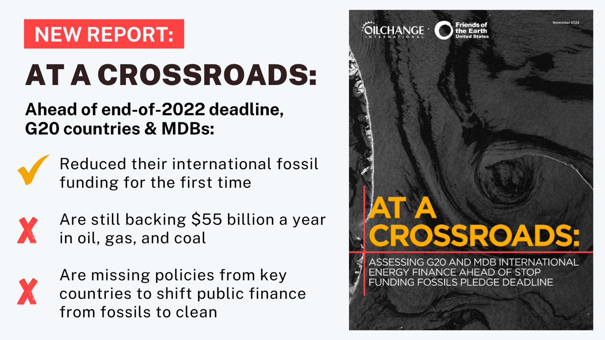 NEW REPORT: We looked under the hood of G20 countries' international public finance for energy ahead of their Very Big Deadline to #StopFundingFossils. 🧵Here's more on the $55 billion / yr in fossil fuel money we found & how we can stop it 🧵 priceofoil.org/g20-at-a-cross…