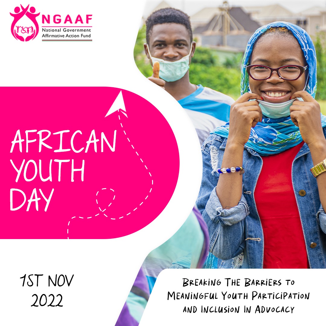Happy African Youth Day Youth symbolizes high energy & positivity for transformative dev't. In Kenya @NGAAF_KE strives to break barriers to meaningful youth participation & inclusion through enhancing access to financial facilities for affirmative groups. @PSYGKenya @RoySasaka