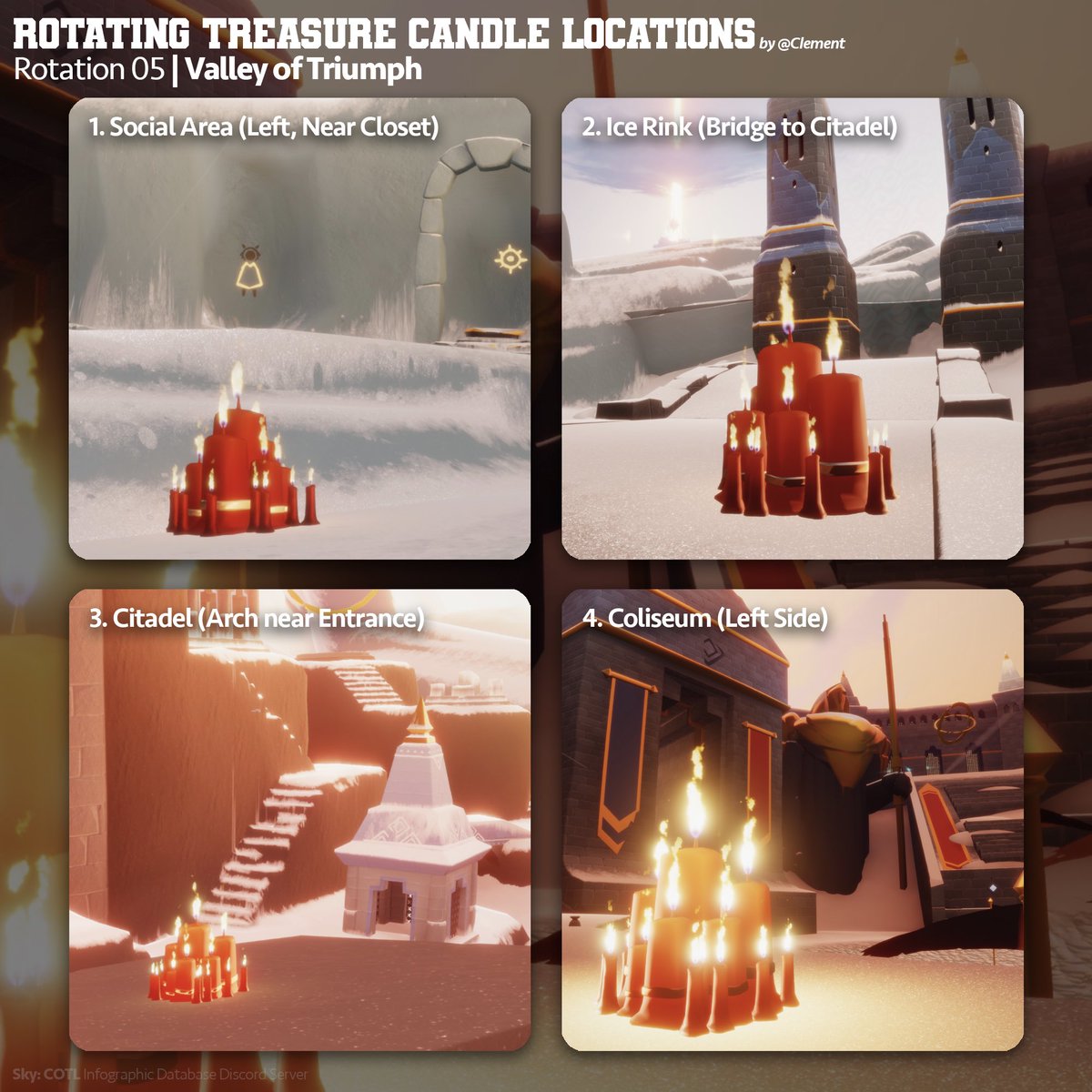 ourskyjourney's tweet photo. Here are the maps for the #seasonofaurora seasonal candles and the rotating treasure candles for today. #thatskygame https://t.co/3p3v1vMIxc