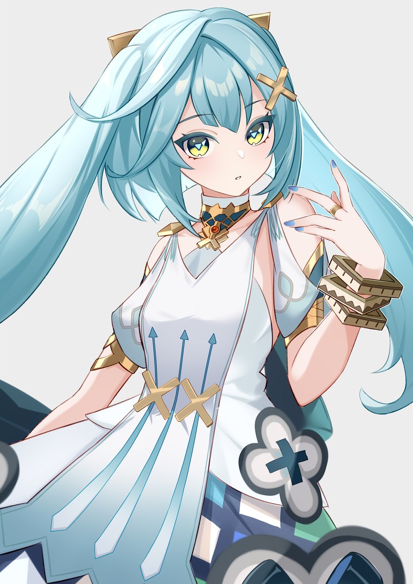 1girl twintails solo dress jewelry bracelet aqua hair  illustration images