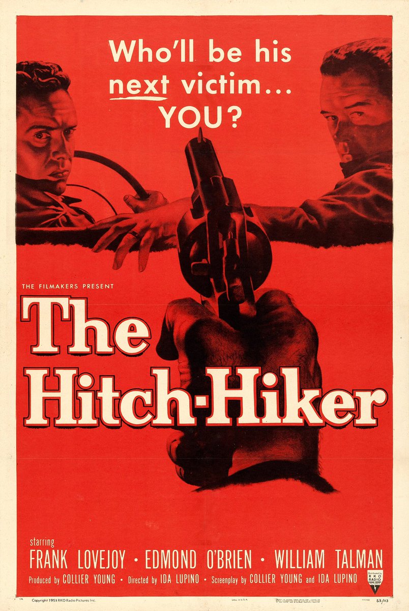 FrankMalfitano's tweet photo. FILM OF THE DAY: 1953 #filmnoir about 2 average guys on fishing trip who pickup homicidal #hitchhiker is 1 of #IdaLupino best directorial efforts, well acted, taut & suspenseful. Produced & co-written with Ida by #CollierYoung her ex hubby #EdmondOBrien #WilliamTalman #Noirvember https://t.co/qNFMPrDoAd